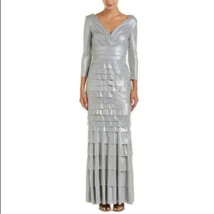 Kay Unger Shutter Pleat Tiered Dress Silver 4